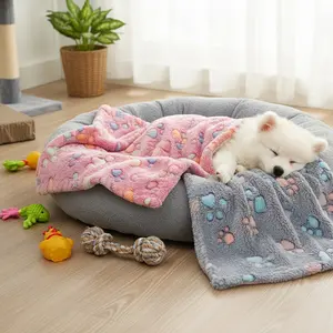 Luxurious Pink Paw Print Flannel Pet Blanket, Ultra Soft Warm Cozy Throw for Cats Dogs Puppy, Machine Washable Ideal for Small to Large Breeds Autumn Winter