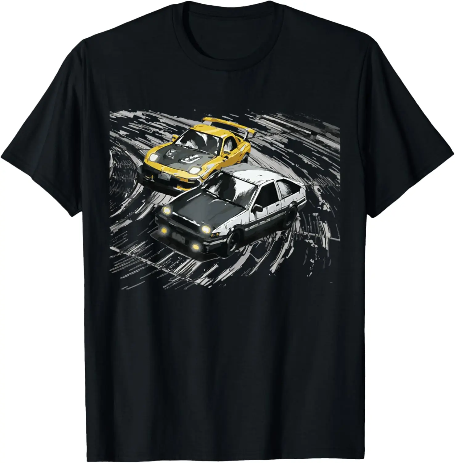 Unisex JDM 86 vs FD Anime Graphic T-Shirt, Casual 100% Cotton Short Sleeve Streetwear Top for Everyday Wear, Shortsleeve, Round Neck, Tshirt, Vintage