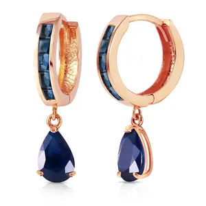 Galaxy Gold GG 4.55 Carat 14K Solid Rose Gold Hoop Huggie Earrings Sapphire