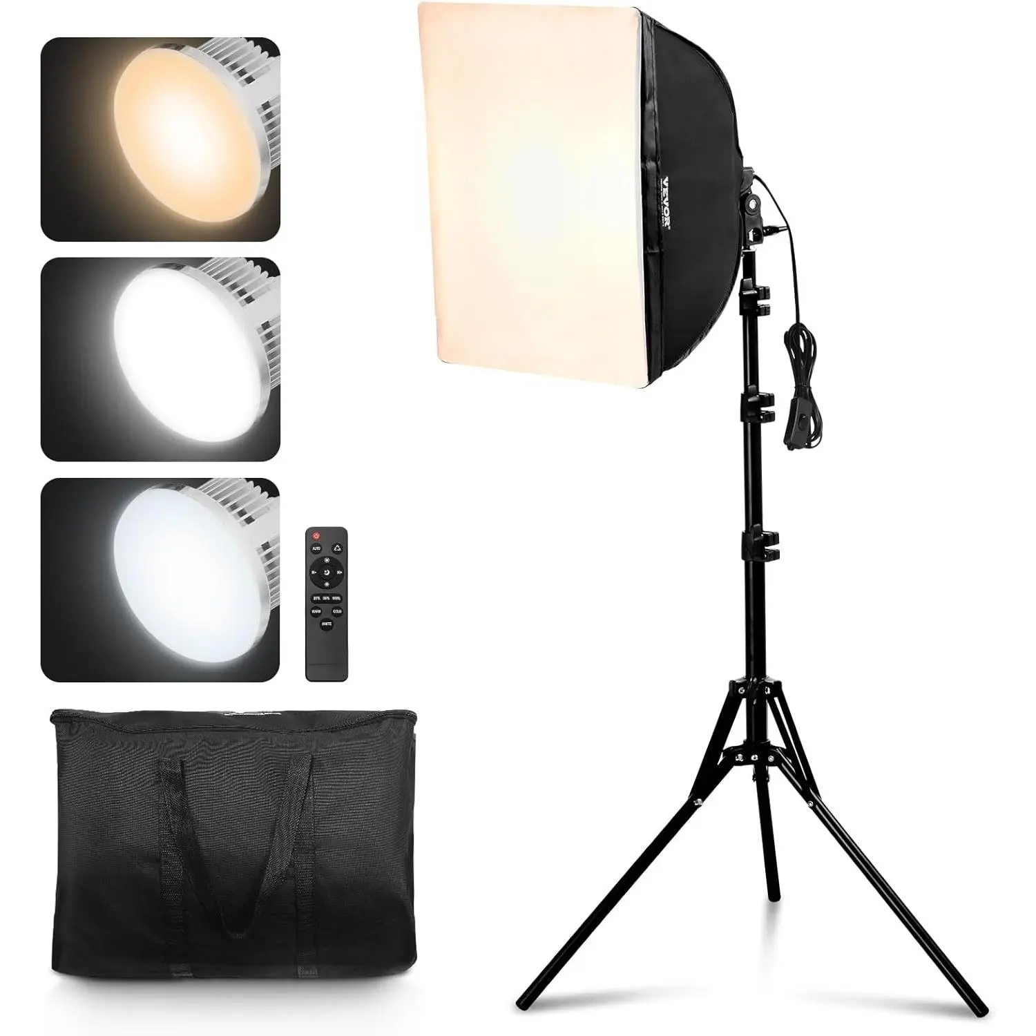 VEVOR Softbox Lighting Kit, 16" x 16", Professional Softbox with 45W LED Bulbs, 3000-6500K Adjustable Color Temperature, Tripod Stand, Studio Lights for Photography, Vedio Recording, Live Streaming