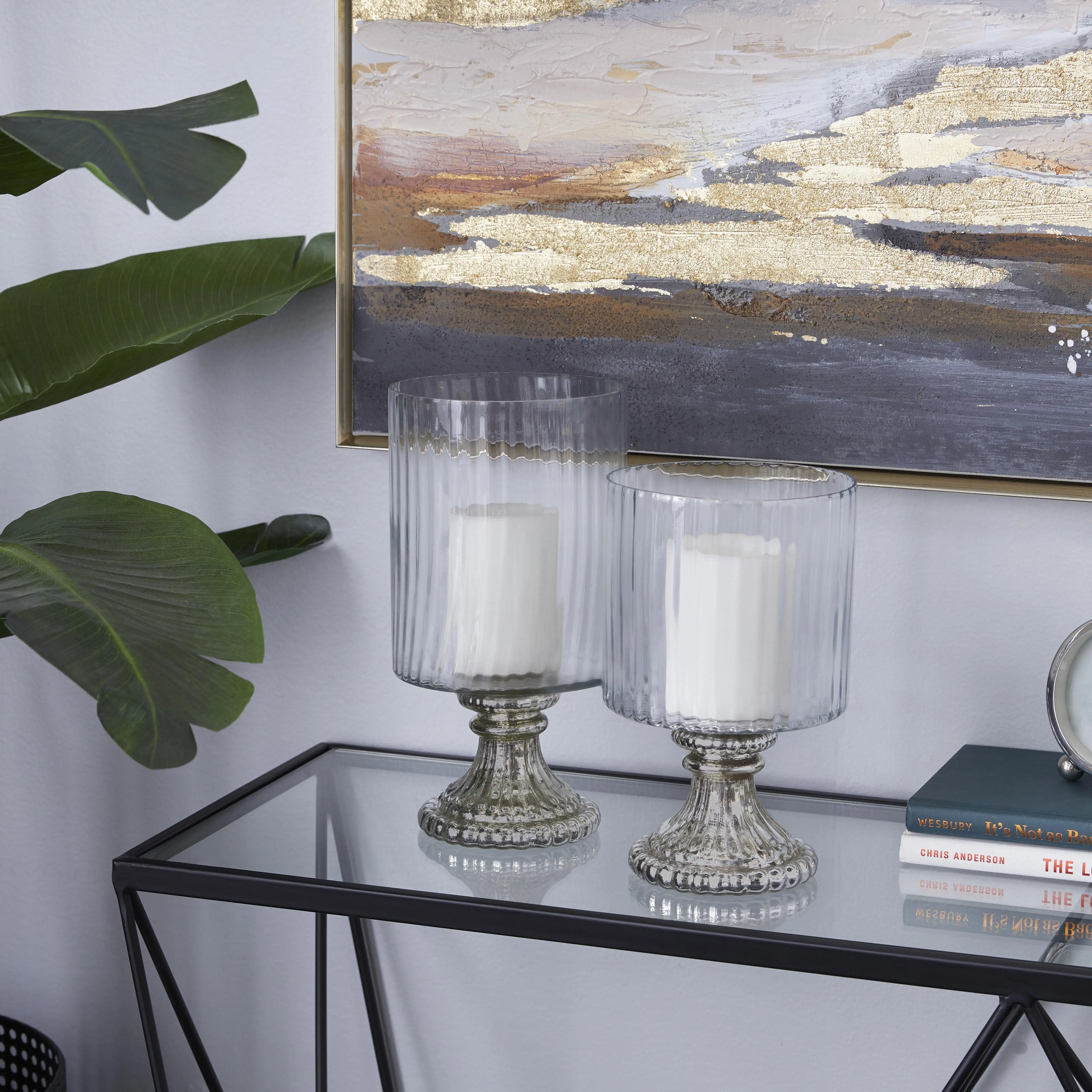 Glass  Room Hurricane Lamp, Set of 2 10", 12"H