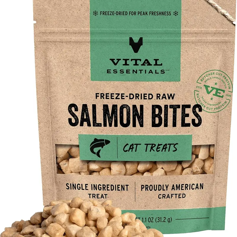 Salmon Bites Cat Treats, 1.1 oz | Freeze-Dried Raw | Single Protein | Grain Free, Gluten Free, Filler Free