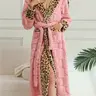 Women's Plush Long Leopard Print Robe, Soft Warm Elegant Chic Hooded Leopard Loungewear Bathrobe Nightwear, Womenswear, Loose-Fit Winter Kint Fabric, Ideal for Bathtub & Spa Shower Room