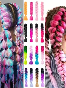 Pre-Stretched Synthetic Hair Extensions, Soft Acrylic Material, Handmade Crochet Style, Natural Look, Water Heat Setting, 60cm Long