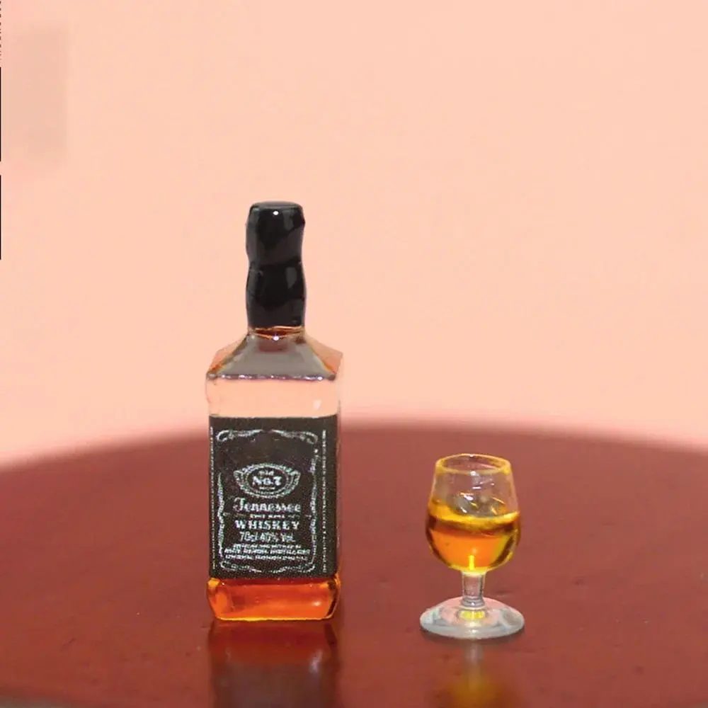 1/12 Scale Dollhouse Miniature Resin Whisky Bottle & Wine Glass Simulation Goblet Set, Unisex 4-6 Years Stress Relief Toy Accessories with Batteries, Includes Mini Decoration Pieces for Classic & Novelty Toy Collections, Model Toy, Set Includes