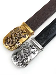 Men's Business Fashion Dragon Embossed PU Leather Belt, Casual Waistband for Jeans Trousers, Daily Clothing Decoration, Trendy All-match & Exquisite Belt for Birthday Gift