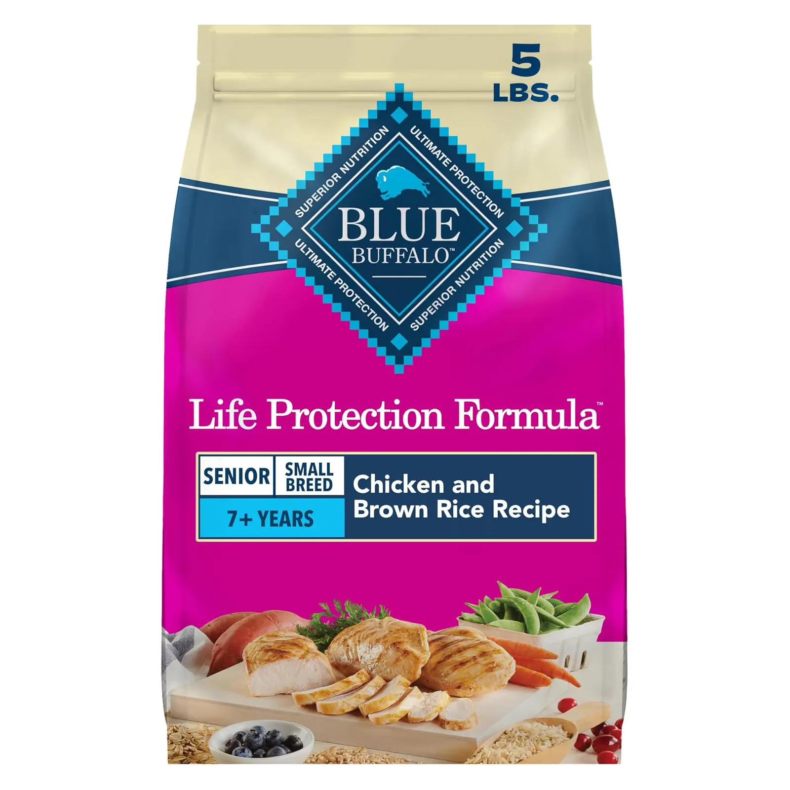 Blue Buffalo Life Protection Formula Chicken Small Senior Dog Food, 5 lb Real Chicken #1 Ingredient, Glucosamine & Chondroitin for Joint Health & Mobility, Antioxidant-Rich LifeSource Bits