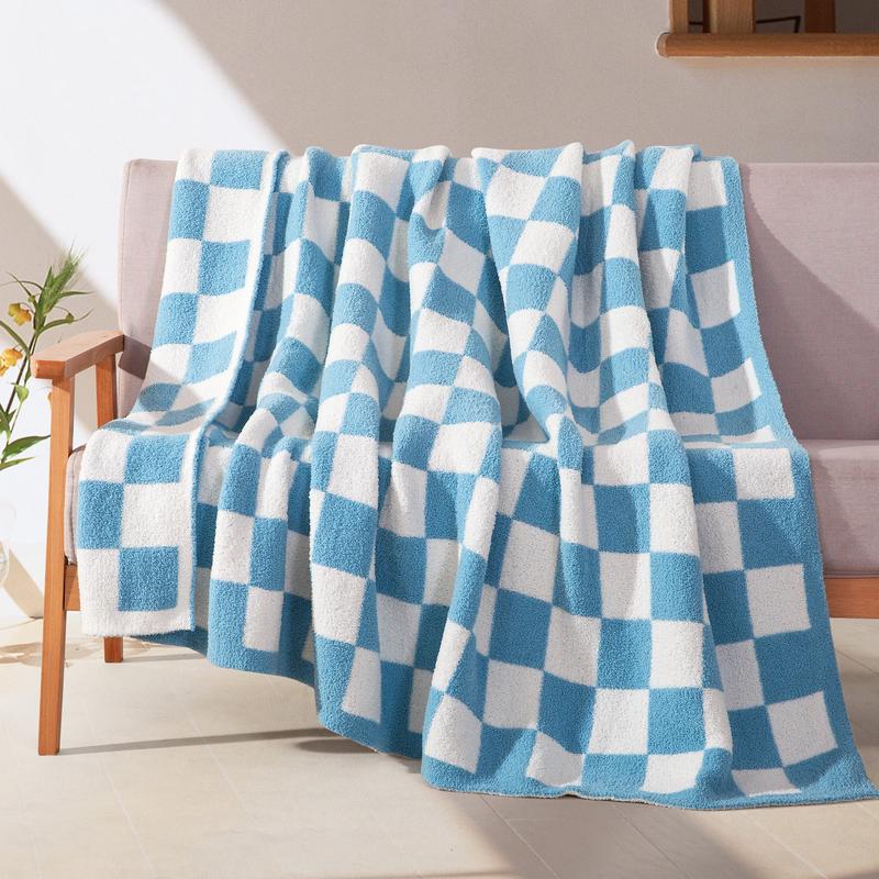 Elegant Comfort Ultra-Soft Checkered Knitted Throw Blanket, 50" x 70" – Lightweight, Breathable, All-Season Feather-Knit Design, Perfect Holiday Gift