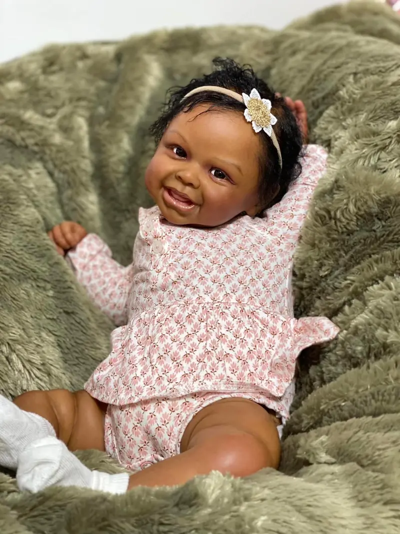 Reborn Baby Dolls Boy Black Biracial African American Realistic Newborn Baby Dolls Lifelike Ethnic Silicone Reborn Toddler Doll Toy Accessories Gift for Collection & Kids Age 3+