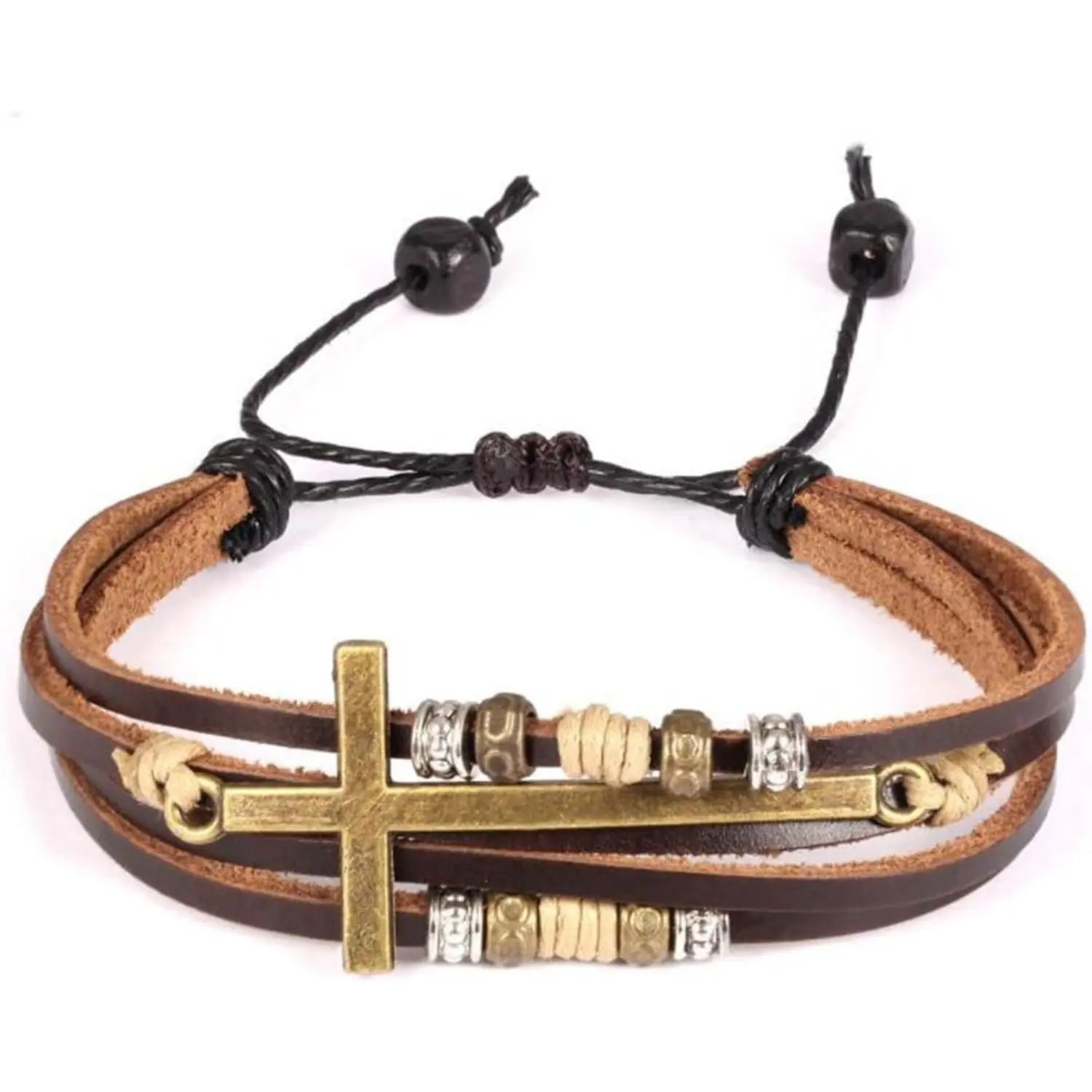 Women's Adjustable Cross Wrap Leather Braided Bracelet - Fashion Cross Bangle, Religious Confirmation Gift Jewelry