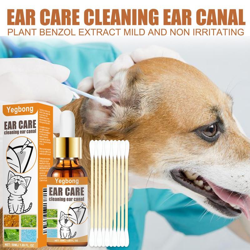 Pet Ear Cleanser Cat Dog Ear Mite Removal Ear Drops Ear Canal Cleaning Deodorizing with Cotton Swabslitter pellets, spray, litter tray, litter box, removal