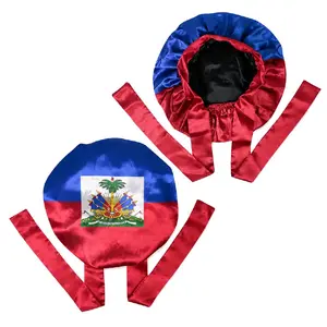 Haitian Flag Satin Bonnet, Adult-Size Hair Accessory for Hair Protection and Styling