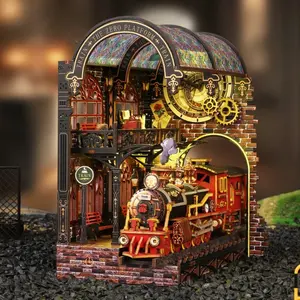 DIY Train Station Platform Book Nook Kit, Wooden DIY Kit, 3D Building Model Assembly Set, Creative Home Decor Craft, Perfect Gift for Friends and Family