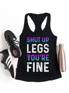 Women's Letter Print Racer Back Loose Crop Tank Top, Casual Sleeveless Sporty Athletic Top for Summer, Ladies Tops for Indoor Outdoor Wear