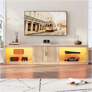 RGB LED TV Stand for TVs up to 85", Modern Entertainment Center with Adjustable Glass Shelves & Storage Cabinets