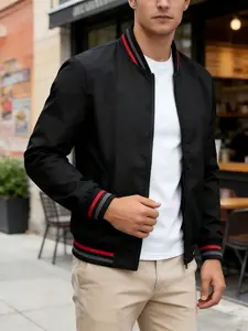 Men’s classic color-block ribbed aviator jacket, lightweight windproof design, casual full-zip bomber jacket, versatile for all seasons