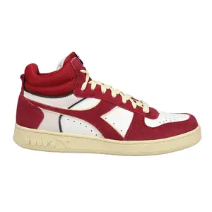 diadora Mens Magic Basket Demi Cut Suede Leather High  Sneakers Shoes Casual - Red, White