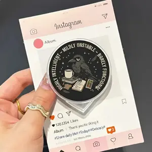 Highly Intelligent Phone Grip – Punk Crow GripTok, Goth Atheist Phone Holder, Anarchist MagSafe Phone Grip, Leftist Magnetic Phone Stand