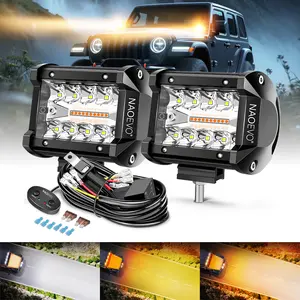 NAOEVO 4 Inch LED Pod Lights, White Amber Offroad Fog/Driving Lights LED Light Bar with 2 Leads Wiring Harness, Spot Flood LED Work Lights for Truck Boat UTV ATV, 2-Pack (White/Amber/White&Amber)