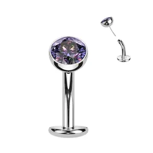 Titanium Threadless Floating Convex Base CZ Navel Belly Ring Color Vitrail Medium Unique Jewelry Delicate Design Piercing For Women