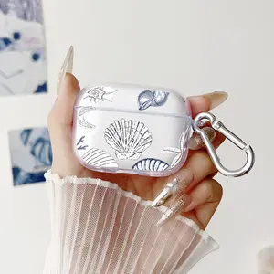 Seashell Starscape Pattern Protective Case for AirPods 4/3/2/1/Pro/Pro2 Soft TPU Earphone Cover, Transparent with Keychain