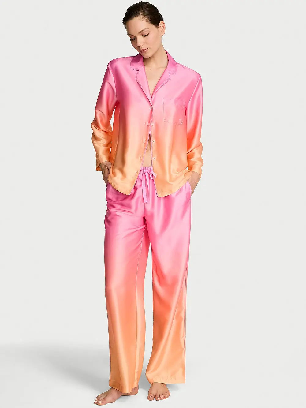 Victoria's Secret Satin Pajama Set, Long Sleeve Button Down Shirt & Pants, Sleepwear for Women (XS-XXL) Victoria's Secret Satin Pajama Set, Long Sleeve Button Down Shirt & Pants, Sleepwear for Women (XS-XXL)