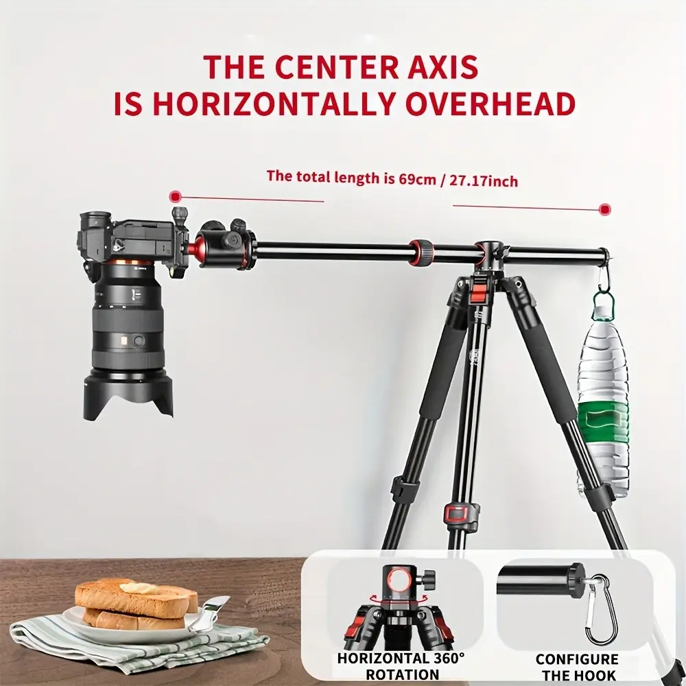 Creative Video & Photography Tripod with Horizontal Column, Low-Angle & Inverted Shooting, Supports Dslr to Smartphone, Fold-Out Arm