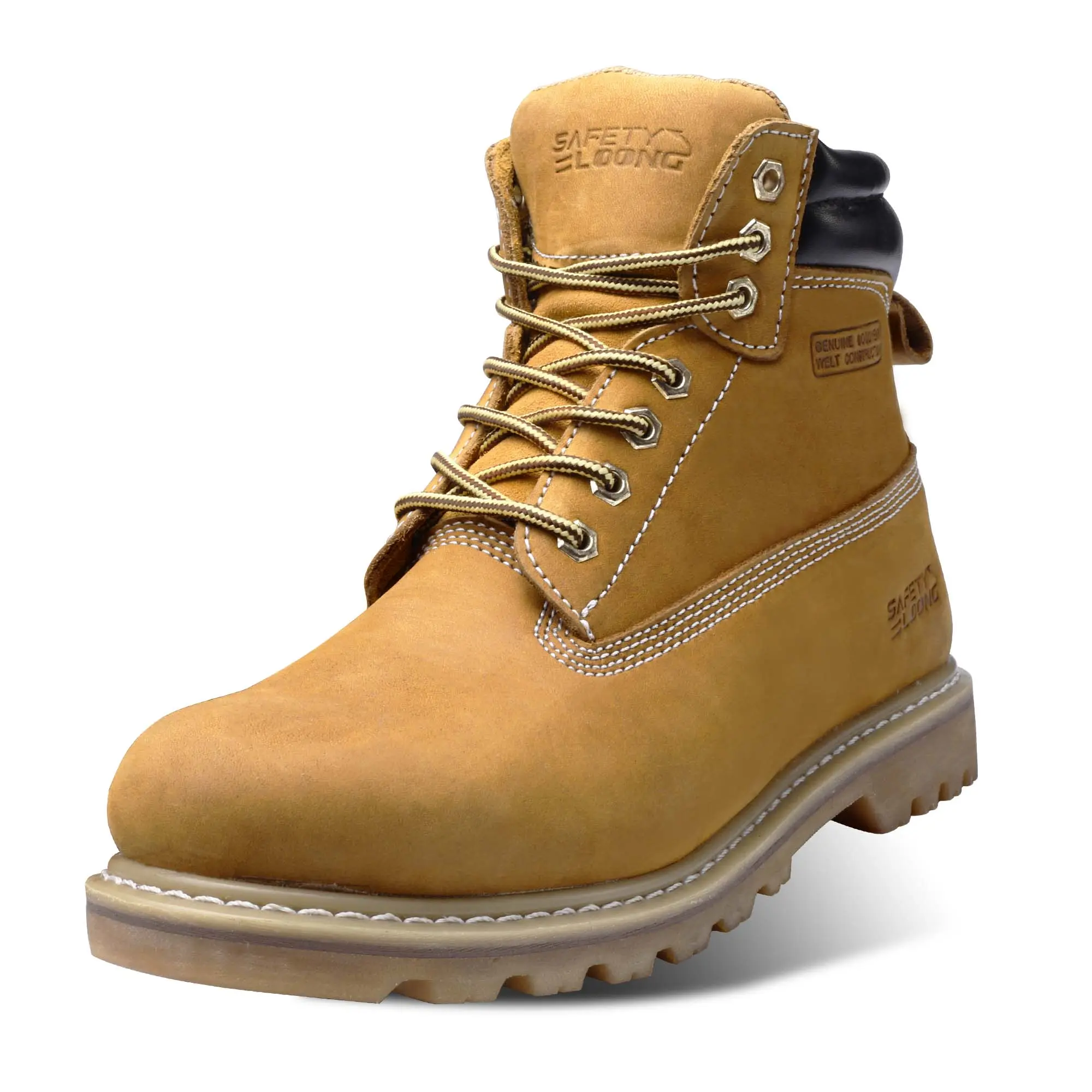 SAFETY LOONG Men's Vintage Leather Work Boots, Waterproof Non-Slip Shoes for Work, Lightweight Soft Toe Outdoor Footwear