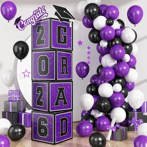 2026 Graduation Decorations 4Pcs Class of 2026 So Proud of You Black Purple Congrats Grad Boxes for College High School Prom Party Supplies