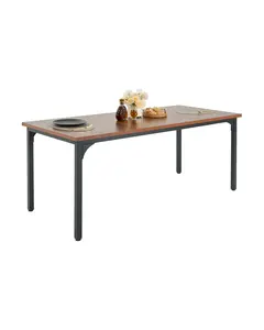 【Summervibes】VEVOR Rectangle Dining Table, 71 inch Length Large Wood Tables for 6-8 Person, Farmhouse Dinner Furniture, Rustic Conference Desk with Iron Legs, for Home Kitchen Living Room, Brown(Only Table)