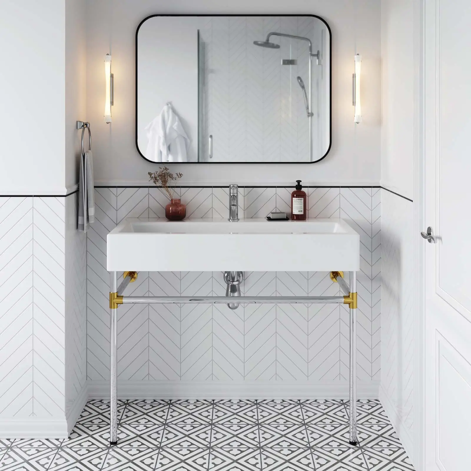 Modway Redeem 40-Inch Silver Stainless Steel Wall-Mount Modern Home Bathroom Vanity Set with Rectangle Sinks, Faucet, Decorative Interior-Friendly Design, Assembly Required