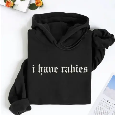 "I Have Rabies" Funny Gothic Oversized Hoodie for Women - Soft Graphic Sweatshirt, Edgy Dark Aesthetic