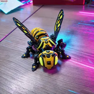 3D Printed Cyberpunk Mecha Bee Action Figure Toy - Mechanical Insect with Movable Joints, Detachable Wings for Customizable Posing & Display, Action Figures