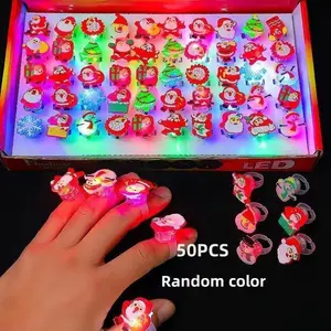 50pcs LED Glowing Rings Flashing Finger Lights, Pumpkin Skull Ghost Santa Snowman Christmas Tree Patterns, Party Gift Home Decor