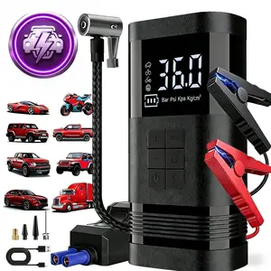 Portable Car Jump Starter with Air Compressor, Designed for 12V Car Batteries, Flashlight with Three Modes, Digital Display, USB Power Bank, 7.5gal Gasoline/Diesel Engines, High-temperature Environments