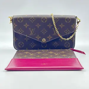 Pre-owned Louis Vuitton Coated Canvas Crossbody Bags Monogram Pochette Felicie Chain Wallet Fuchsia Microchipped