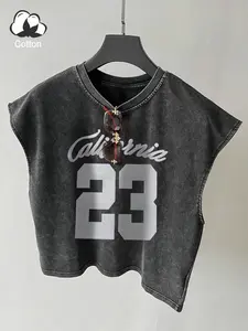 Men's Loose Fit California 23 Washed Vest, Vintage Print, High-Quality Cotton, Breathable Sleeveless Top, Street Style, Summer Casual, Casual Streetwear Tops