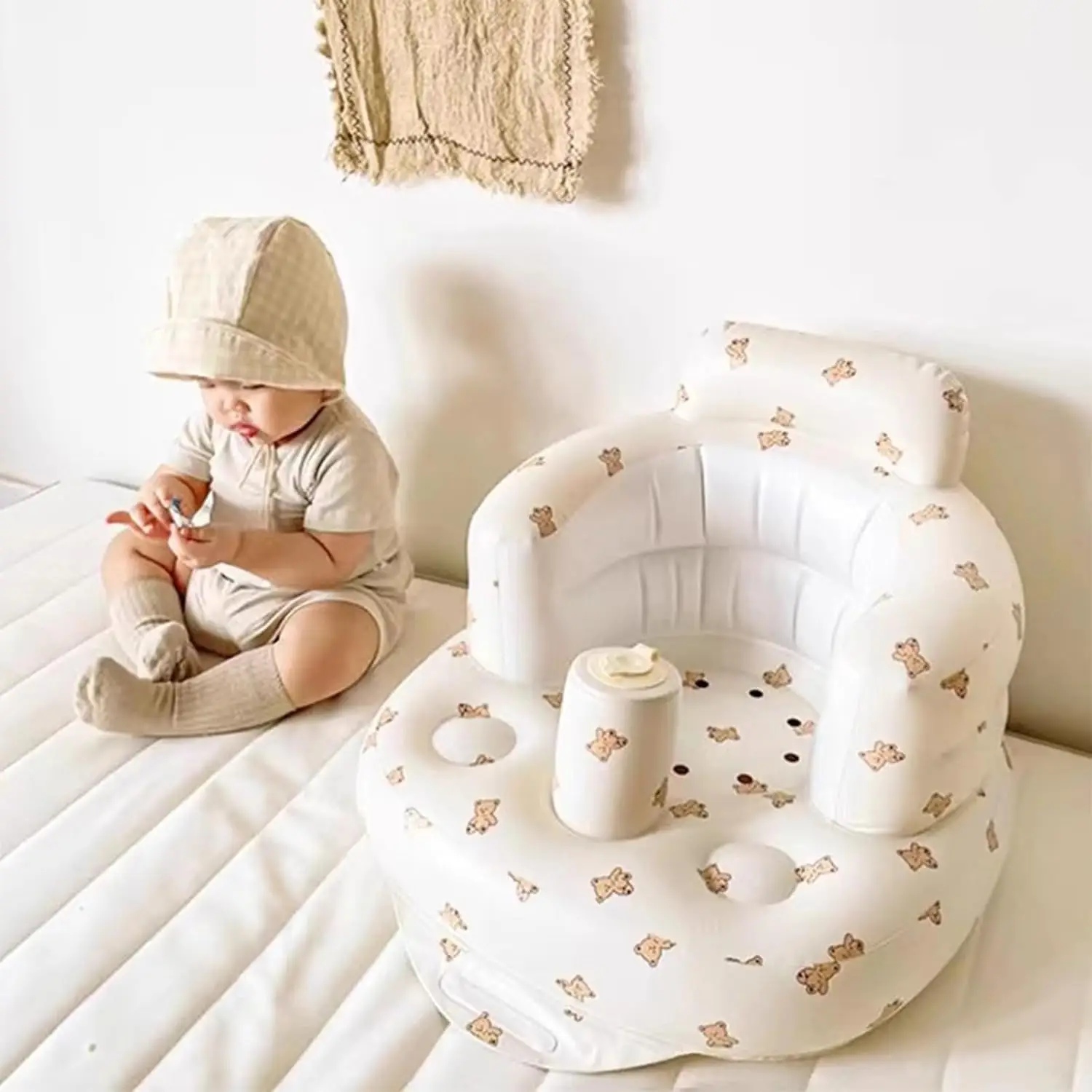 Inflatable Baby Seat - Infant Safety Support, Blow Up Baby Floor Seat with Built in Air Pump- Perfect for Travel, Beach, Camping - Ideal for Babies 3