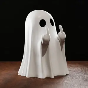 Spooky Ghost Middle Finger Figurine Modern Quirky Bold Design for Spooky Edgy Decor Display Only