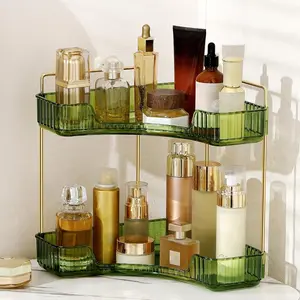 2-Tier Corner Bathroom Counter Organizer – Classic Storage Shelf for Makeup, Perfume & Toiletries, Space-Saving Countertop Tray Fits Bathroom, Dresser, Kitchen