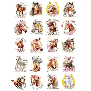 UV DTF Cup Wrap - 20 Sheets Horse UVDTF Cup Wraps for 16 oz Glass Cups, Waterproof Western Decals for Mugs Water Botters, Flower Rub on Transfer Stickers, DIY Crafts