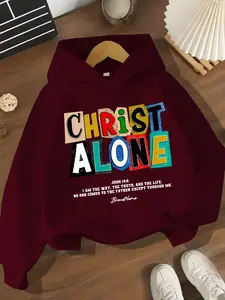 Boys' Spring & Fall Casual Hooded Sweatshirt, Colorful Letter Pattern Print, Long Sleeve Fitted Pullover, Comfortable Versatile Gift
