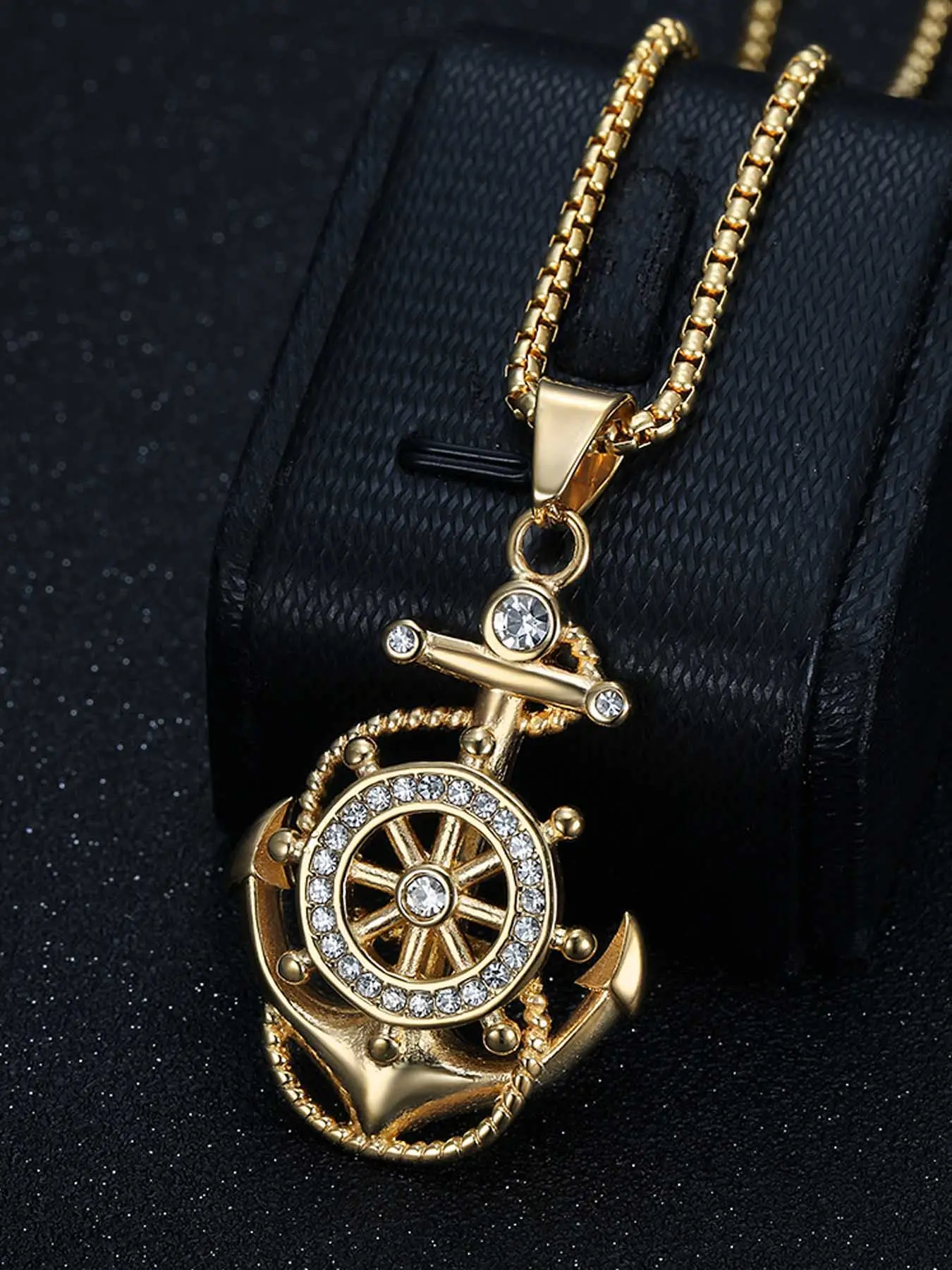 Men's Anchor Pendant Necklace, Exquisite Trendy Pendant, Statement Necklace, Punk Street Style Party Jewelry, Zirconia Cube Design, Hip Hop Fashion Accessory