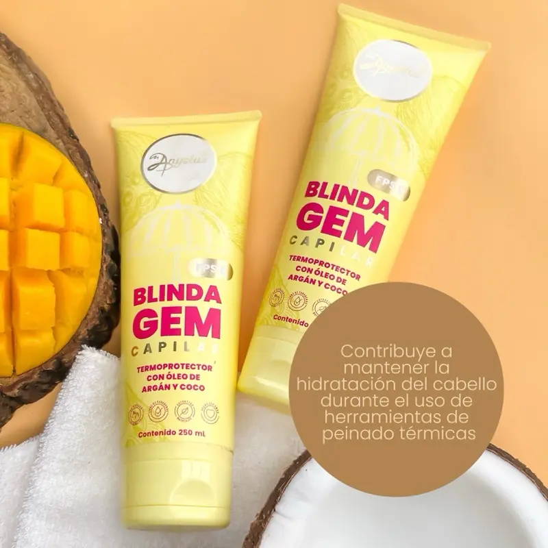 ANYELUZ Termo Protector Blindan Gem Capilar Coco & Argan 250ML - Hair Care Formula with Coconut Oil for Heat Styling Protection