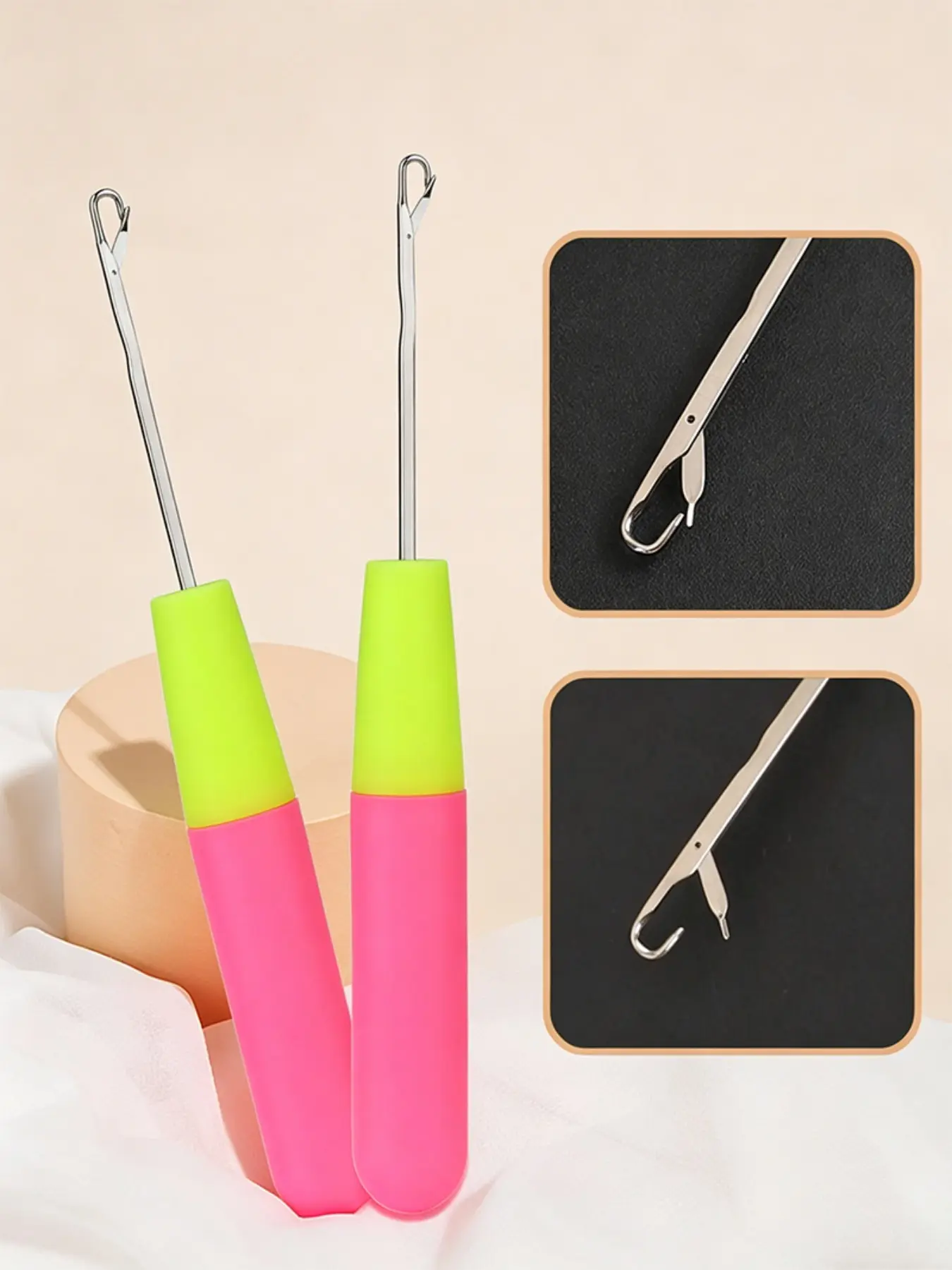 3pcs   Plastic Handle Hair Extension Hooks, Single Bend Dreadlock Hooks, Hair Styling Tools for Wigs and Braids