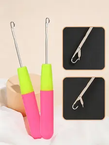 3pcs   Plastic Handle Hair Extension Hooks, Single Bend Dreadlock Hooks, Hair Styling Tools for Wigs and Braids