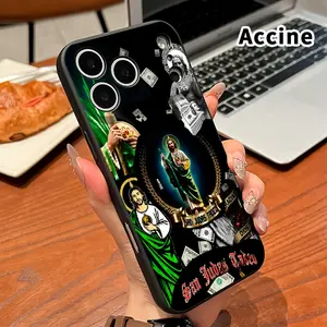 Straight Edge Phone Case for iPhone 17 16 Pro Max 15 Plus 14 13 12 11 Air XR E XS Saint Judas Wealth Pattern Full Body Protection Shockproof Soft Silicone Cover
