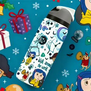 Siphalo 1pc 19/24/32oz Insulated Mug, Insulated Tumbler, Coraline-Inspired Creepy Cute Cartoon Print, with Lid And Straw, Keep Hot 12H / Cold 24H, Great Christmas Gift for Her or Him, Unique Holiday Cup for Couples,Demon Hunters Kpop Merch