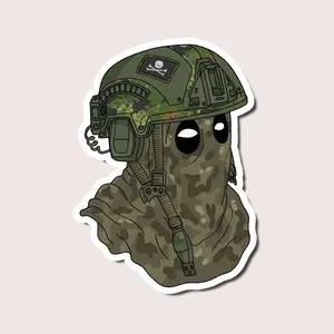 Halloween Military Ghost Sticker, Cartoon Soldier Helmet Camo Vinyl Decal, Spooky Tactical Army Style Waterproof Sticker for Laptop, Car