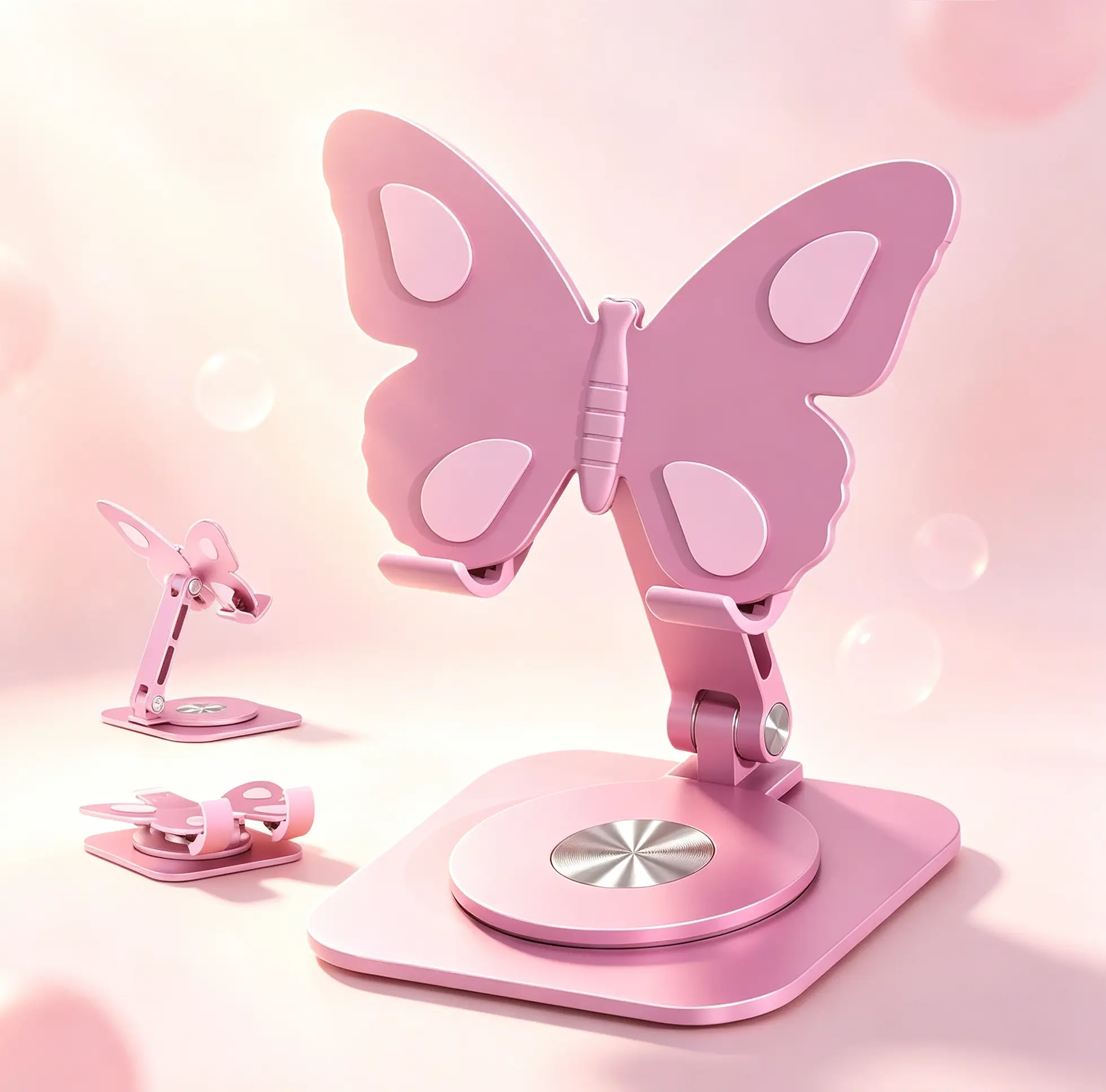 Cute Butterfly Shaped Aluminum Desktop Cellphone Stand, Foldable 360° Rotatable Phone Holder with Adjustable Height & Angle, Dorm Office Room Decor, Thoughtful Present for Women Teachers Graduates, Birthday Graduation Gift Option